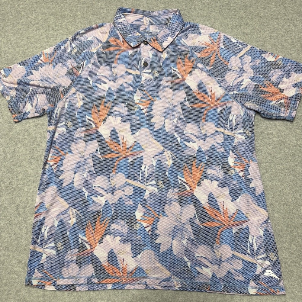 Tommy Bahama Polo Shirt Mens XL Multicolor IslandZone Floral Golf Stretch Casual